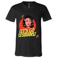 LetS Go Lesbians! Retro Lesbian Subtle Lesbian V-Neck T-Shirt