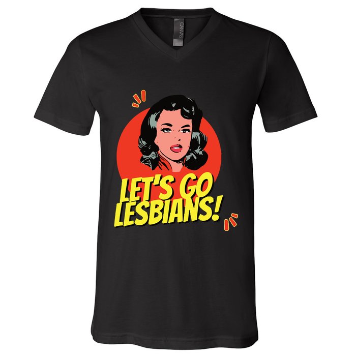 LetS Go Lesbians! Retro Lesbian Subtle Lesbian V-Neck T-Shirt