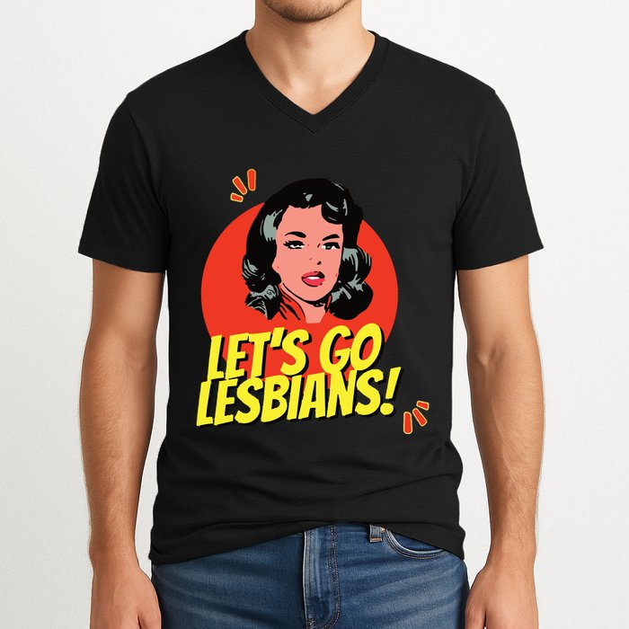 LetS Go Lesbians! Retro Lesbian Subtle Lesbian V-Neck T-Shirt