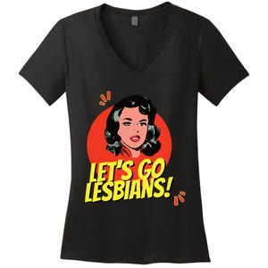 LetS Go Lesbians! Retro Lesbian Subtle Lesbian Women's V-Neck T-Shirt