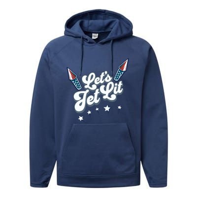 LetS Get Lit Patriotic Fourth Of July 4th Performance Fleece Hoodie