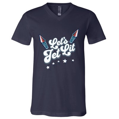 LetS Get Lit Patriotic Fourth Of July 4th V-Neck T-Shirt