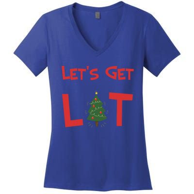 Let's Get Lit Funny Christmas Ing Xmas Lights Funny Gift Women's V-Neck T-Shirt