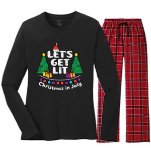 Lets Get Lit Christmas In July Funny Summer Xmas Women's Long Sleeve Flannel Pajama Set 