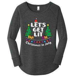 Lets Get Lit Christmas In July Funny Summer Xmas Women's Perfect Tri Tunic Long Sleeve Shirt