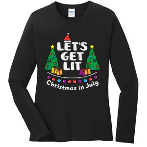 Lets Get Lit Christmas In July Funny Summer Xmas Ladies Long Sleeve Shirt