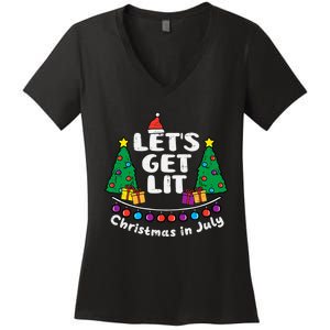 Lets Get Lit Christmas In July Funny Summer Xmas Women's V-Neck T-Shirt