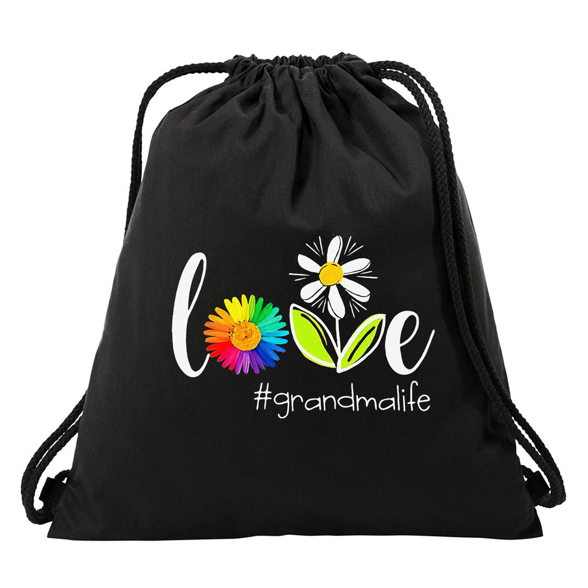 Love Grandma Life Wildlife Flower Drawstring Bag