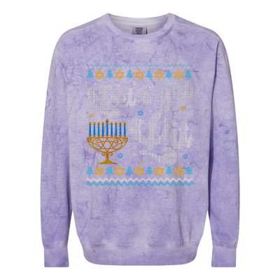 Let's Get Lit Hanukkah Menorah Funny Ugly Christmas Colorblast Crewneck Sweatshirt