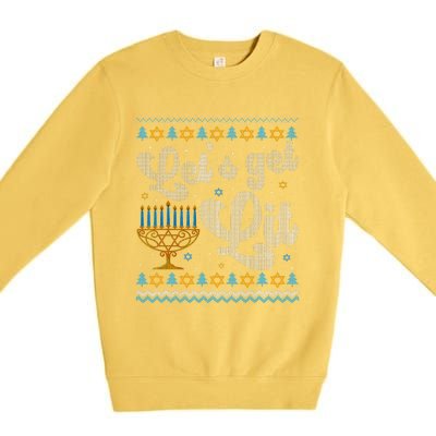 Let's Get Lit Hanukkah Menorah Funny Ugly Christmas Premium Crewneck Sweatshirt