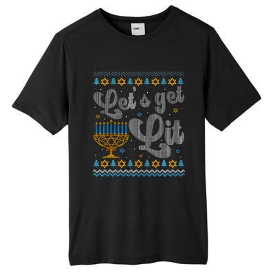 Let's Get Lit Hanukkah Menorah Funny Ugly Christmas Tall Fusion ChromaSoft Performance T-Shirt