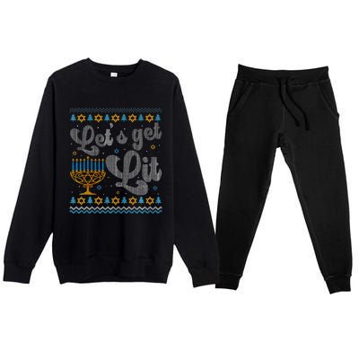 Let's Get Lit Hanukkah Menorah Funny Ugly Christmas Premium Crewneck Sweatsuit Set