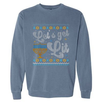 Let's Get Lit Hanukkah Menorah Funny Ugly Christmas Garment-Dyed Sweatshirt