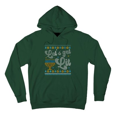 Let's Get Lit Hanukkah Menorah Funny Ugly Christmas Hoodie