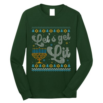 Let's Get Lit Hanukkah Menorah Funny Ugly Christmas Long Sleeve Shirt