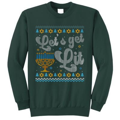 Let's Get Lit Hanukkah Menorah Funny Ugly Christmas Sweatshirt