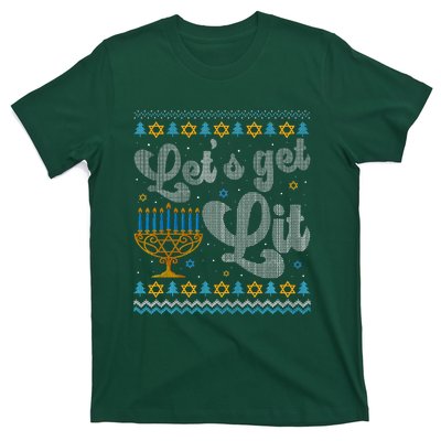 Let's Get Lit Hanukkah Menorah Funny Ugly Christmas T-Shirt