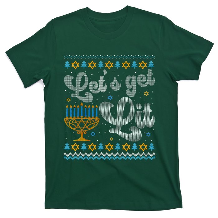 Let's Get Lit Hanukkah Menorah Funny Ugly Christmas T-Shirt