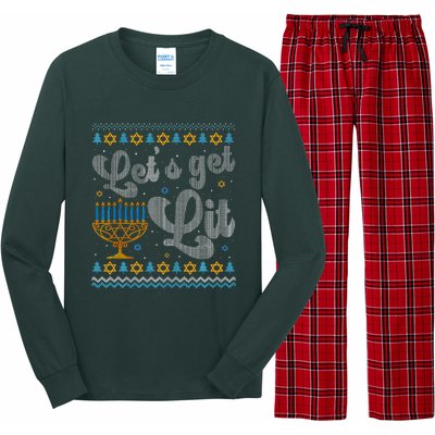 Let's Get Lit Hanukkah Menorah Funny Ugly Christmas Long Sleeve Pajama Set