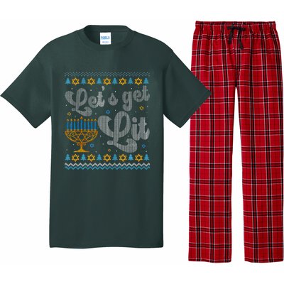 Let's Get Lit Hanukkah Menorah Funny Ugly Christmas Pajama Set