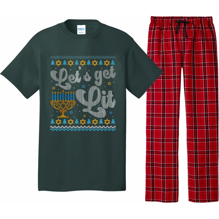 Let's Get Lit Hanukkah Menorah Funny Ugly Christmas Pajama Set