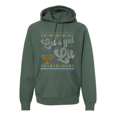 Let's Get Lit Hanukkah Menorah Funny Ugly Christmas Premium Hoodie