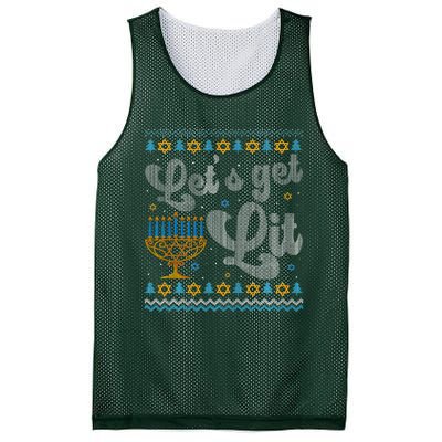 Let's Get Lit Hanukkah Menorah Funny Ugly Christmas Mesh Reversible Basketball Jersey Tank