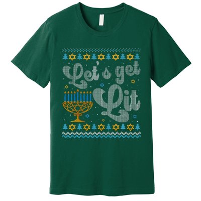 Let's Get Lit Hanukkah Menorah Funny Ugly Christmas Premium T-Shirt