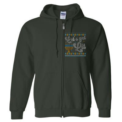 Let's Get Lit Hanukkah Menorah Funny Ugly Christmas Full Zip Hoodie