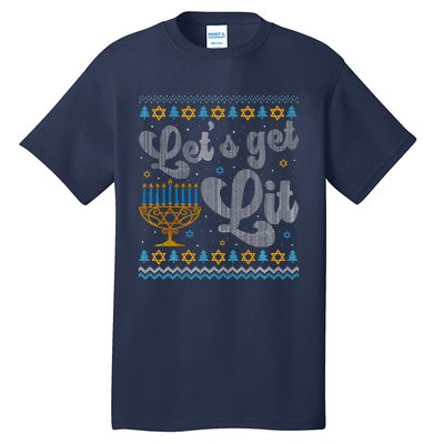 Let's Get Lit Hanukkah Menorah Funny Ugly Christmas Tall T-Shirt