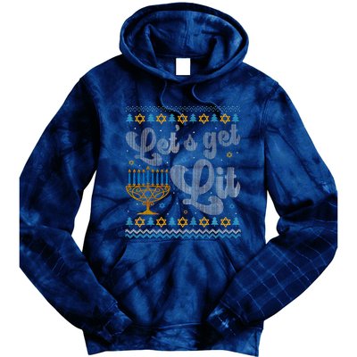 Let's Get Lit Hanukkah Menorah Funny Ugly Christmas Tie Dye Hoodie