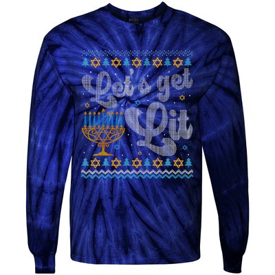 Let's Get Lit Hanukkah Menorah Funny Ugly Christmas Tie-Dye Long Sleeve Shirt