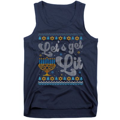 Let's Get Lit Hanukkah Menorah Funny Ugly Christmas Tank Top