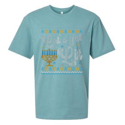 Let's Get Lit Hanukkah Menorah Funny Ugly Christmas Sueded Cloud Jersey T-Shirt