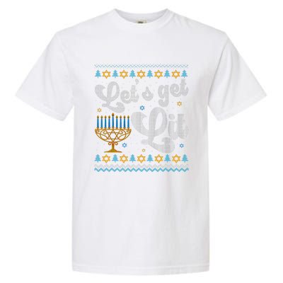 Let's Get Lit Hanukkah Menorah Funny Ugly Christmas Garment-Dyed Heavyweight T-Shirt