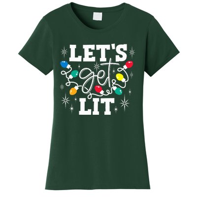 Let's Get Lit Drinking Santa Hat Christmas Lights Funny Women's T-Shirt