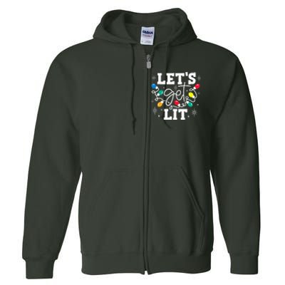 Let's Get Lit Drinking Santa Hat Christmas Lights Funny Full Zip Hoodie