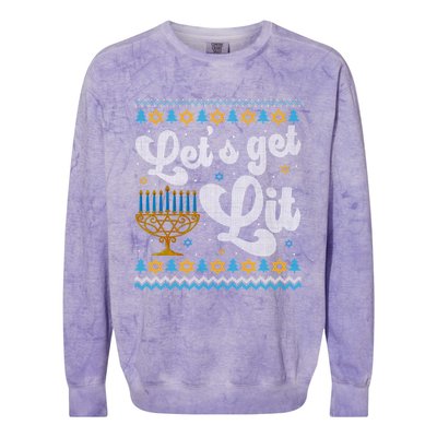 LetS Get Lit Hanukkah Menorah Funny Ugly Christmas Sweater Colorblast Crewneck Sweatshirt