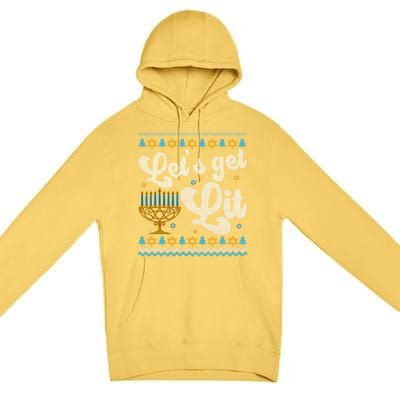 LetS Get Lit Hanukkah Menorah Funny Ugly Christmas Sweater Premium Pullover Hoodie