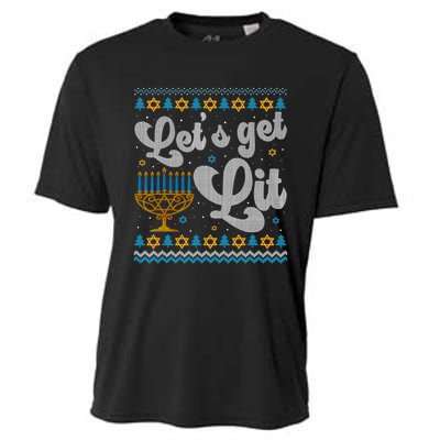 LetS Get Lit Hanukkah Menorah Funny Ugly Christmas Sweater Cooling Performance Crew T-Shirt