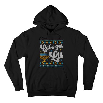 LetS Get Lit Hanukkah Menorah Funny Ugly Christmas Sweater Hoodie