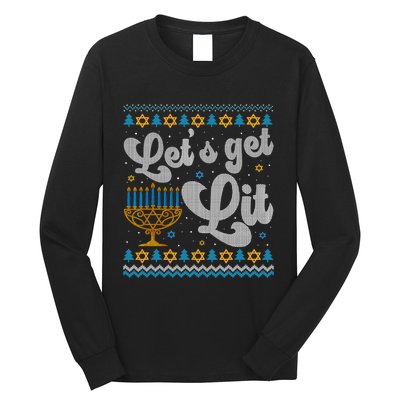 LetS Get Lit Hanukkah Menorah Funny Ugly Christmas Sweater Long Sleeve Shirt