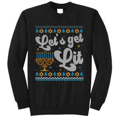 LetS Get Lit Hanukkah Menorah Funny Ugly Christmas Sweater Sweatshirt