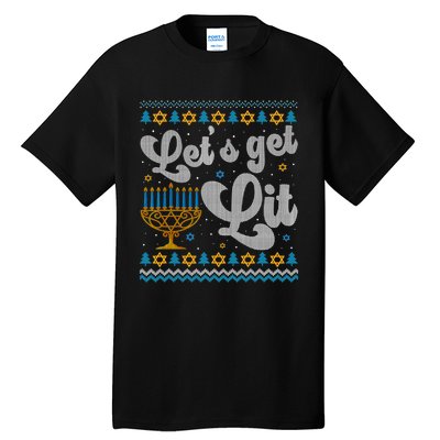 LetS Get Lit Hanukkah Menorah Funny Ugly Christmas Sweater Tall T-Shirt