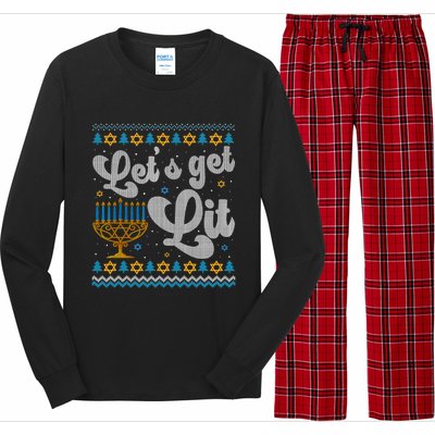 LetS Get Lit Hanukkah Menorah Funny Ugly Christmas Sweater Long Sleeve Pajama Set