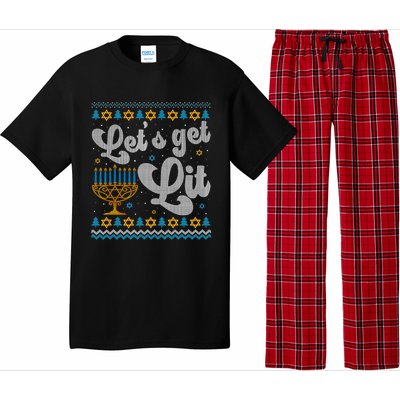 LetS Get Lit Hanukkah Menorah Funny Ugly Christmas Sweater Pajama Set