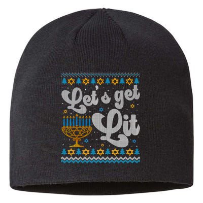 LetS Get Lit Hanukkah Menorah Funny Ugly Christmas Sweater Sustainable Beanie