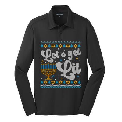 LetS Get Lit Hanukkah Menorah Funny Ugly Christmas Sweater Silk Touch Performance Long Sleeve Polo