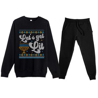 LetS Get Lit Hanukkah Menorah Funny Ugly Christmas Sweater Premium Crewneck Sweatsuit Set