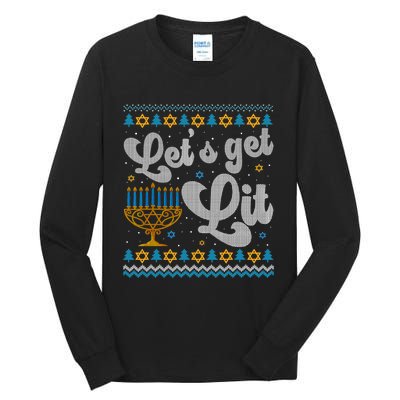 LetS Get Lit Hanukkah Menorah Funny Ugly Christmas Sweater Tall Long Sleeve T-Shirt